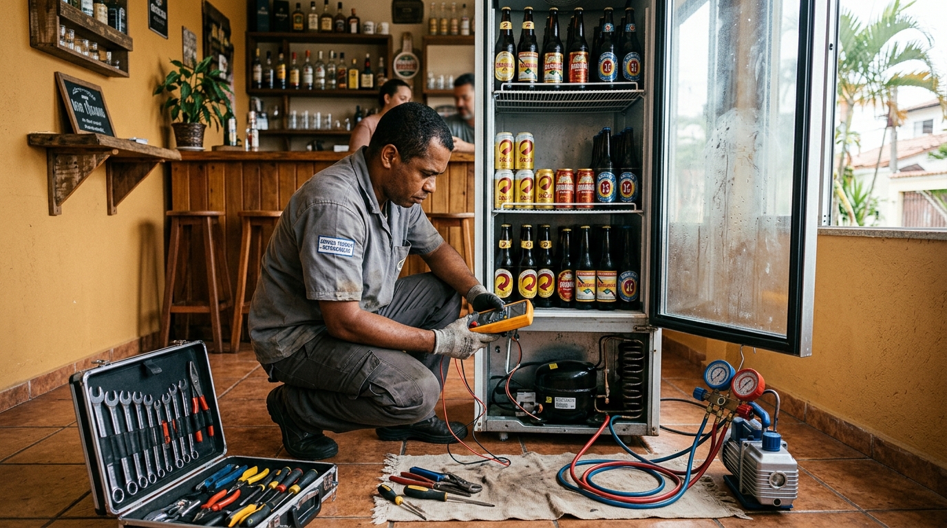 Substituição de termostato de cervejeira em serviço técnico em Cotia‑SP